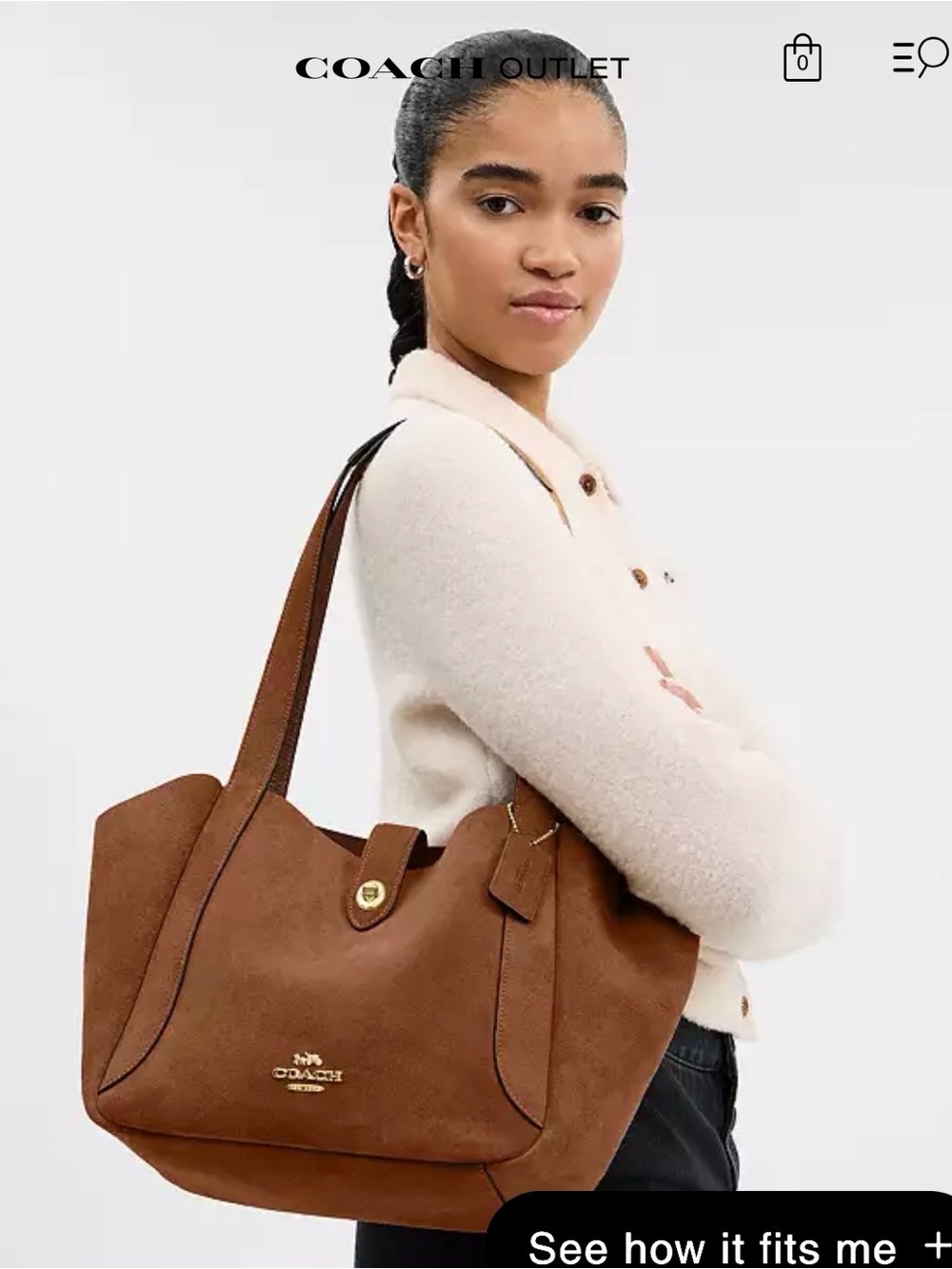 COACH Brown Suede Hadley Tote with Gold Hardware